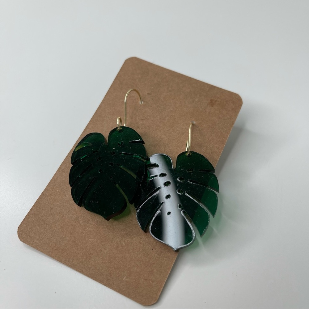 monstera leaf earrings